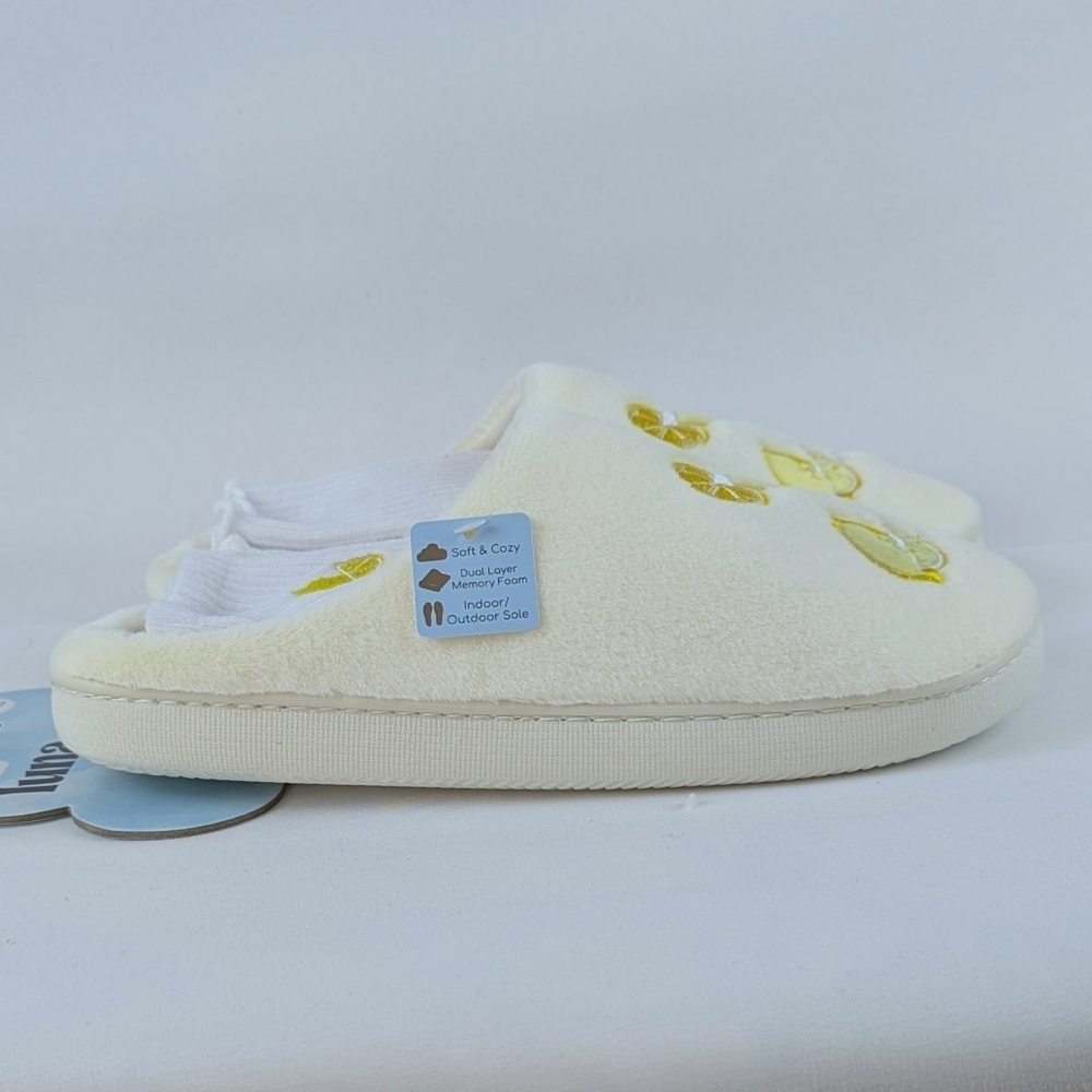 Slippers Lemon Drop Martini Embroidery Faux Fur Slip On Ivory L (8-9) NWT - Picture 5 of 13